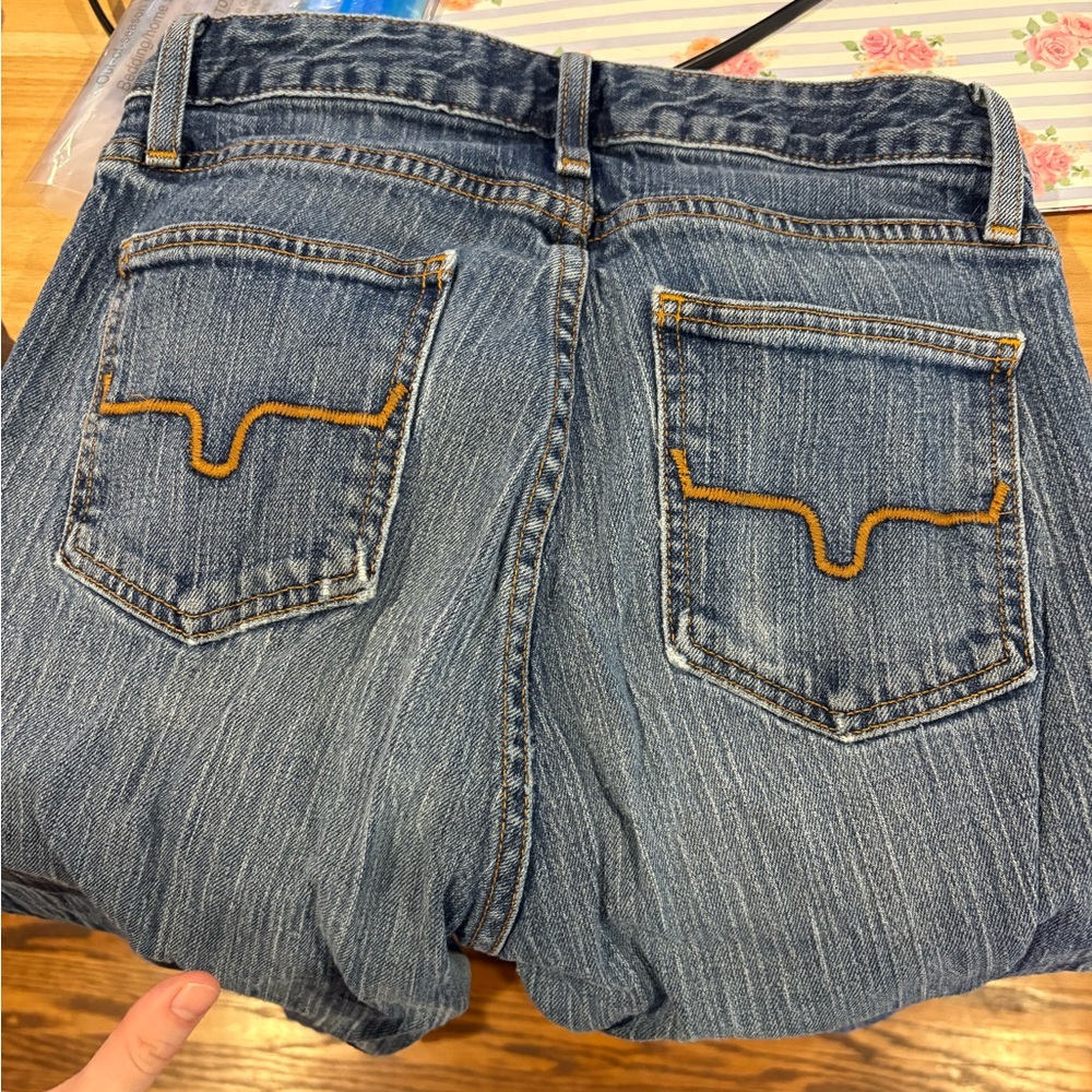Kimes Ranch Women's Boyfriend Jeans - Blue Denim with Gold Stitching